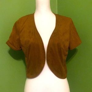 N Y COLLECTION brown bolero jacket faux suede